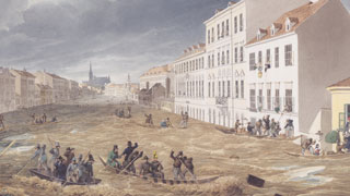 Slika Poplava 1830. godine, Eduard Gurk, Leopoldstadt, Jägerzeile, 2. marta 1830  